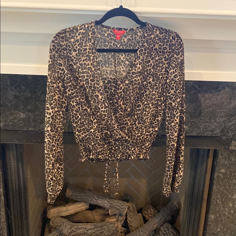 Never Worn - Brown and Cream Wrap Blouse with Faux Tie Front